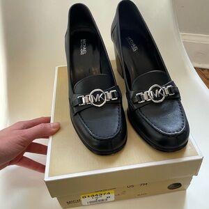 Michael Kors Black Leather Loafers with Silver Accent